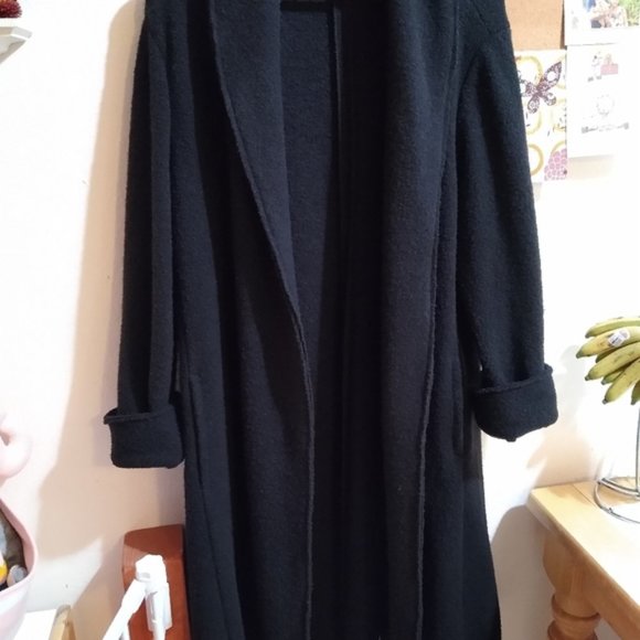 Eileen Fisher Long Black Wool Coat - Picture 3 of 8